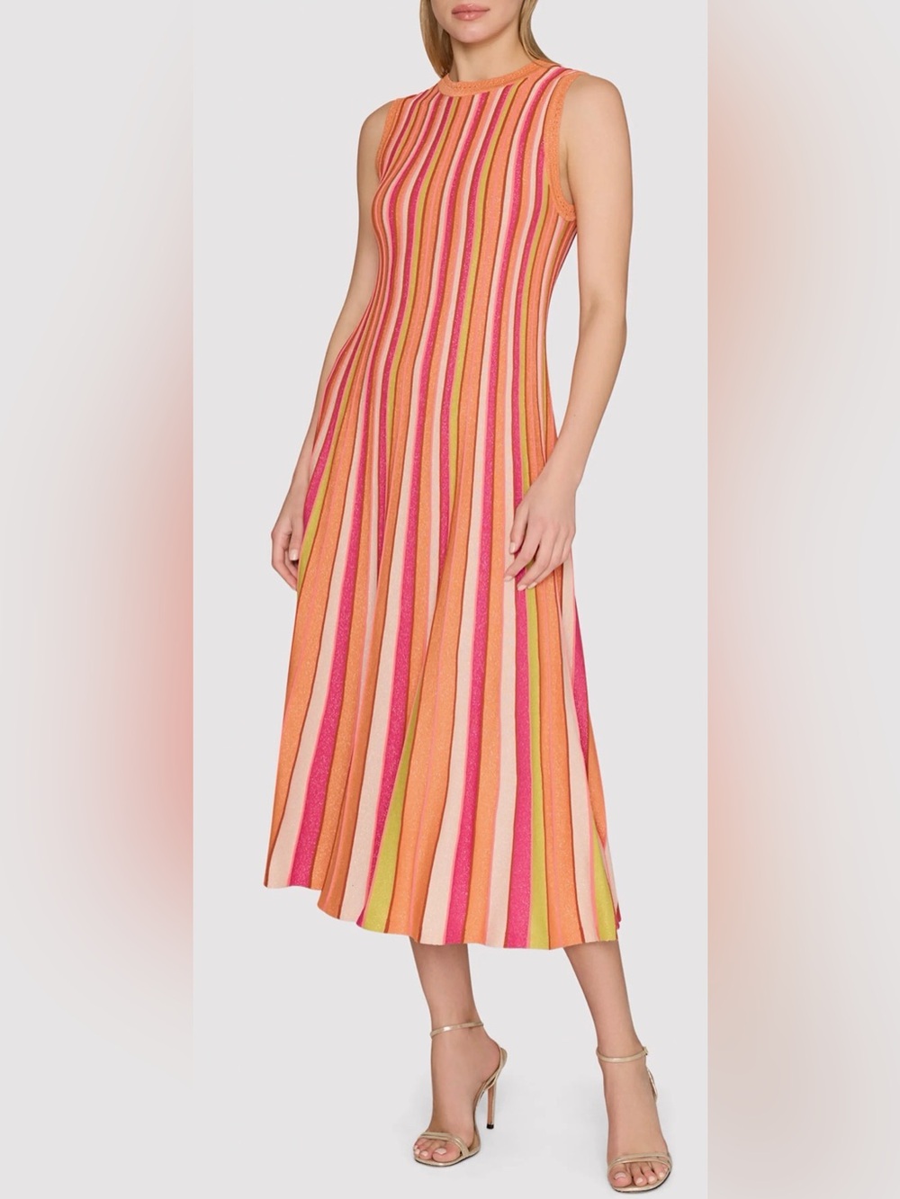 Milly Orange Multi-Stripe Sleeveless Knit Maxi Dress